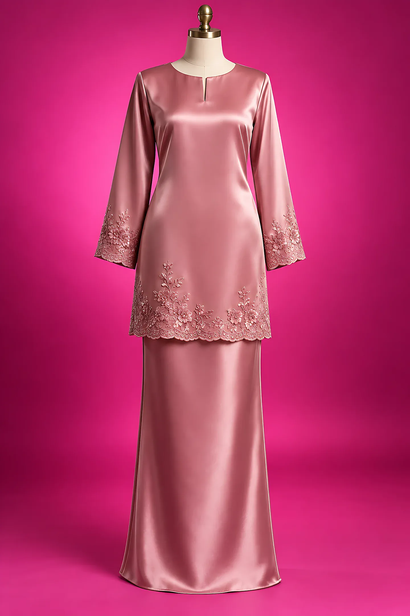 Baju kurung satin jatuh licin di paras perut